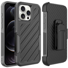 For iPhone 12/12 Pro Case Heavy-Duty Holster Lined Cover Combo + Tempered Glass