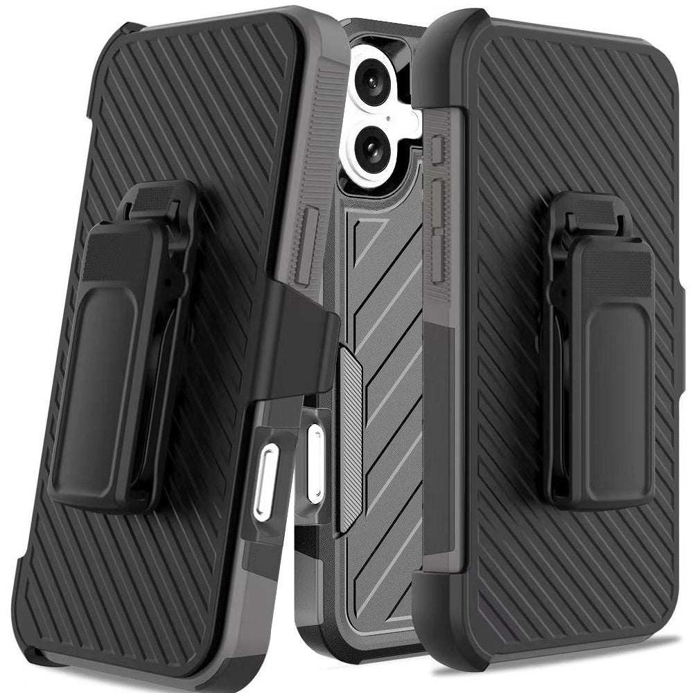 For iPhone 16 6.1inch Case Heavy-Duty Holster Lined Phone Cover + Tempered Glass