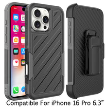 For iPhone 16 Pro 6.3in Case Heavy-Duty Holster Lined Cover + Tempered Glass