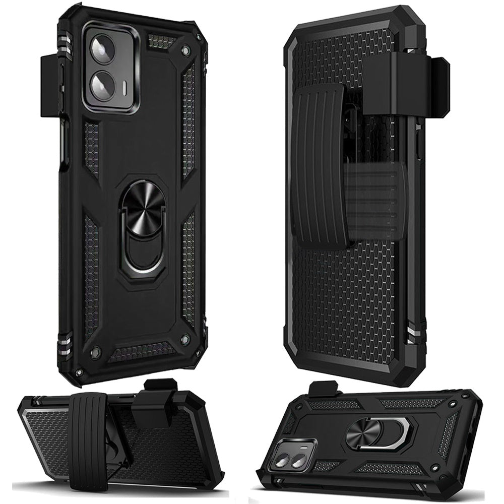 For Moto G 5G (2024) Case Magnetic Ringstand Holster Clip Combo + Tempered Glass