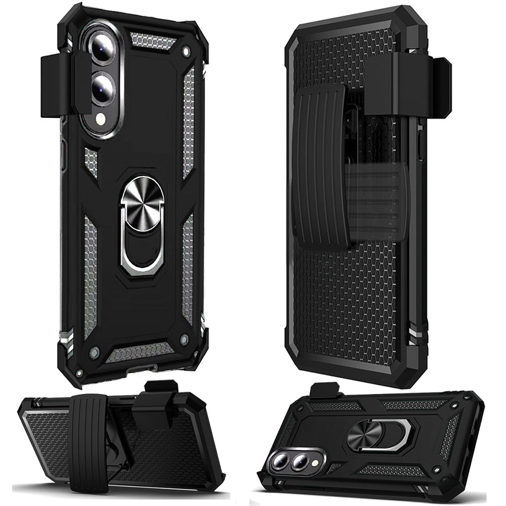 For Samsung S25 Edge Case Magnetic Ring Stand Holster Clip Combo +Tempered Glass