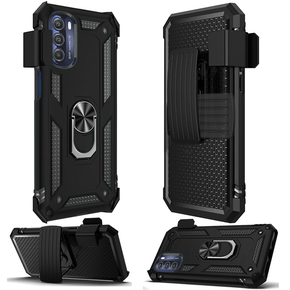 For Moto G 5G (2022) Case Ring Stand Hybrid Phone Cover with Holster Clip