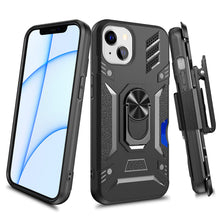 For iPhone 11 6.1 in. Case 3in1 Holster Card Holder Ring Stand + Tempered Glass