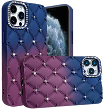 For iPhone 11 Pro Max Case Bling Diamond Pattern Padded Cover + Tempered Glass