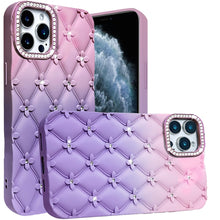 For iPhone 11 Pro Max Case Bling Diamond Pattern Padded Cover + Tempered Glass