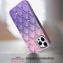 For iPhone 11 Pro Max Case Bling Diamond Pattern Padded Cover + Tempered Glass