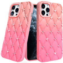 For iPhone 11 Pro Max Case Bling Diamond Pattern Padded Cover + Tempered Glass