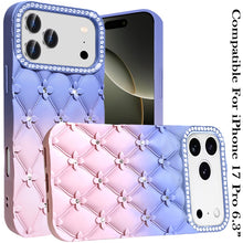 For iPhone 17 PRO Case Bling Diamond Pattern Rubber Phone Cover + Tempered Glass