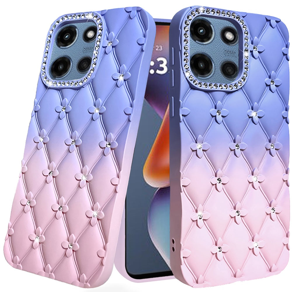 For Moto G 2025 Case Bling Diamond Pattern Padded Phone Cover + Tempered Glass