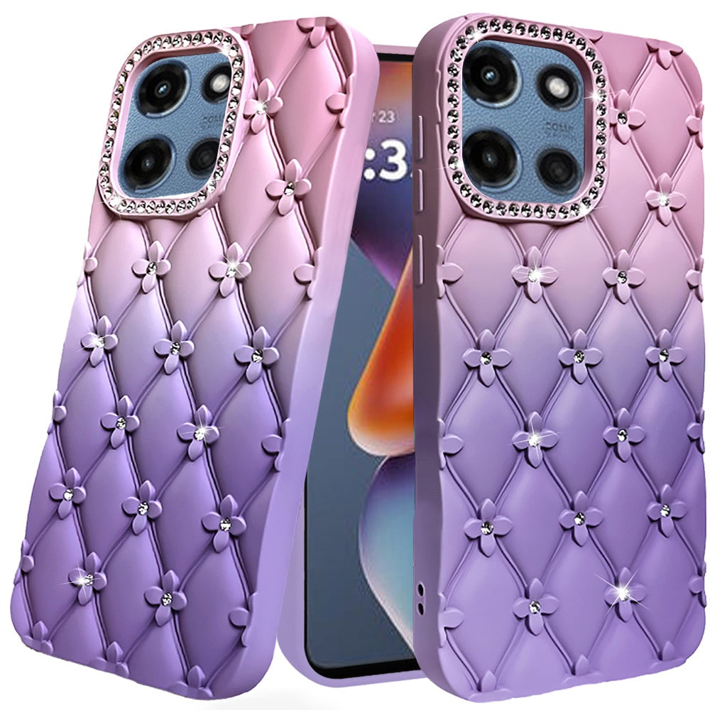 For Moto G 2025 Case Bling Diamond Pattern Padded Phone Cover + Tempered Glass