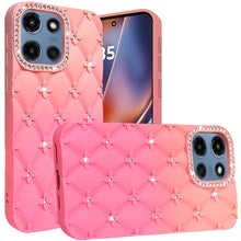 For Moto G 2025 Case Bling Diamond Pattern Padded Phone Cover + Tempered Glass