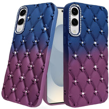For Samsung S25 Edge Case Bling Diamond Pattern Padded Cover + Tempered Glass