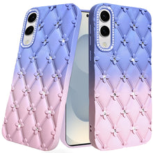 For Samsung S25 Edge Case Bling Diamond Pattern Padded Cover + Tempered Glass