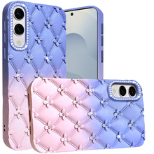 For Samsung S25 Edge Case Bling Diamond Pattern Padded Cover + Tempered Glass
