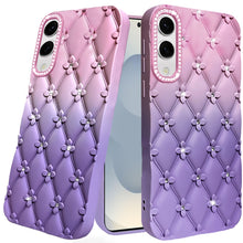 For Samsung S25 Edge Case Bling Diamond Pattern Padded Cover + Tempered Glass