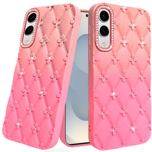 For Samsung S25 Edge Case Bling Diamond Pattern Padded Cover + Tempered Glass