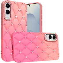 For Samsung S25 Edge Case Bling Diamond Pattern Padded Cover + Tempered Glass