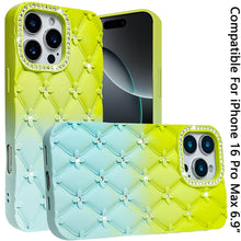 For iPhone 16 PRO MAX Case Bling Diamond Pattern Padded Cover + Tempered Glass