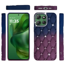For Moto G Power 2025 Case Bling Diamond Pattern Padded Cover + Tempered Glass
