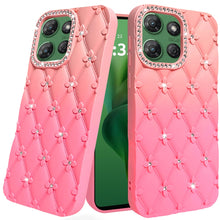 For Moto G Power 2025 Case Bling Diamond Pattern Padded Cover + Tempered Glass