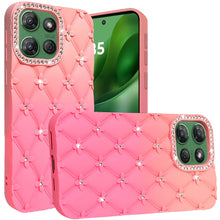 For Moto G Power 2025 Case Bling Diamond Pattern Padded Cover + Tempered Glass
