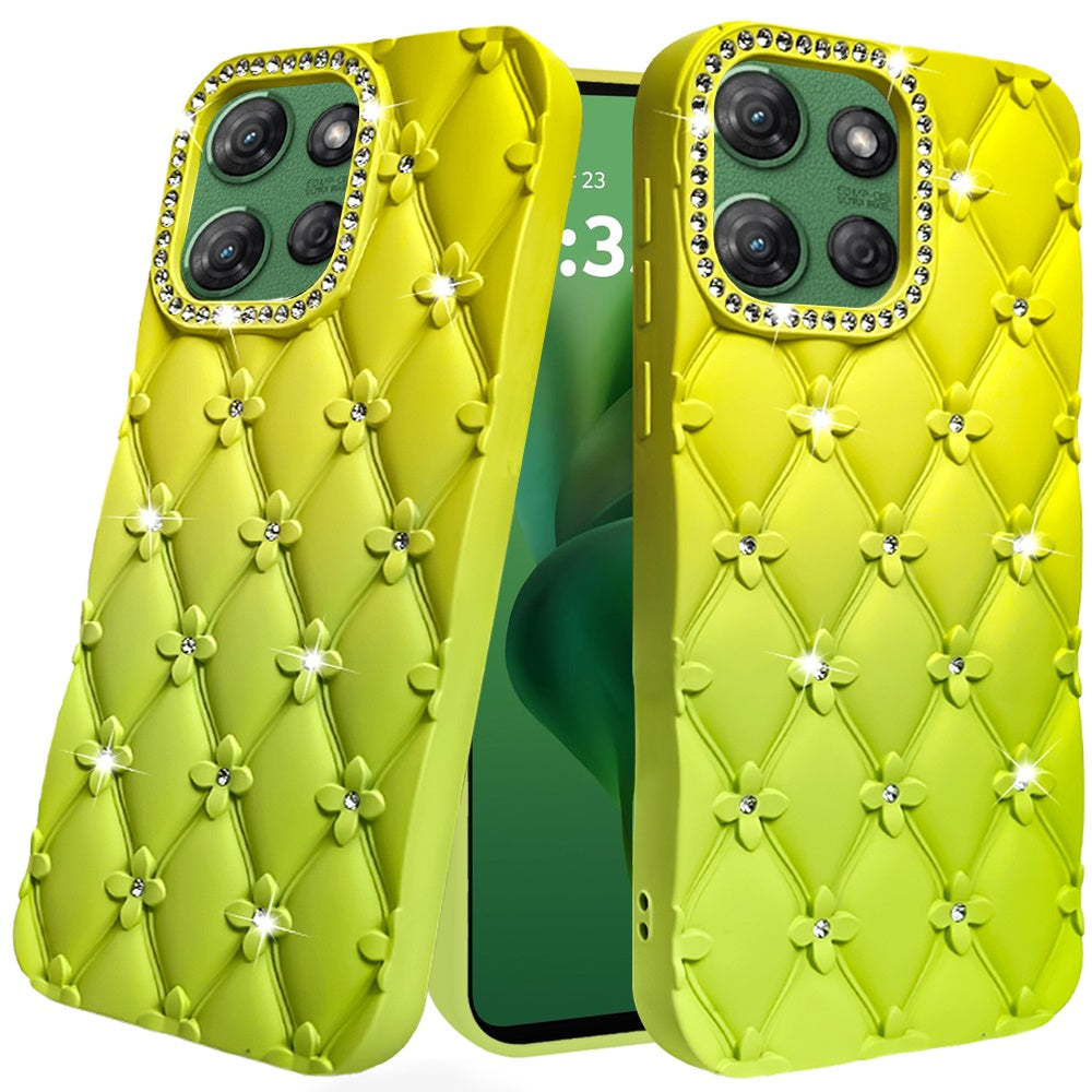 For Moto G Power 2025 Case Bling Diamond Pattern Padded Cover + Tempered Glass