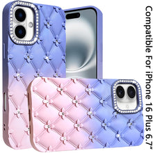 For iPhone 16 Plus 6.7in Case Bling Diamond Quilted Pattern + Tempered Glass