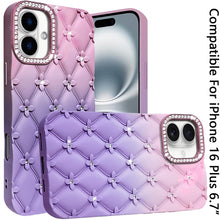 For iPhone 16 Plus 6.7in Case Bling Diamond Quilted Pattern + Tempered Glass