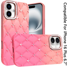 For iPhone 16 Plus 6.7in Case Bling Diamond Quilted Pattern + Tempered Glass