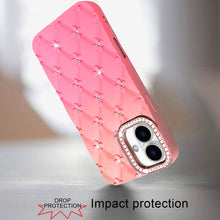 For iPhone 16 Plus 6.7in Case Bling Diamond Quilted Pattern + Tempered Glass