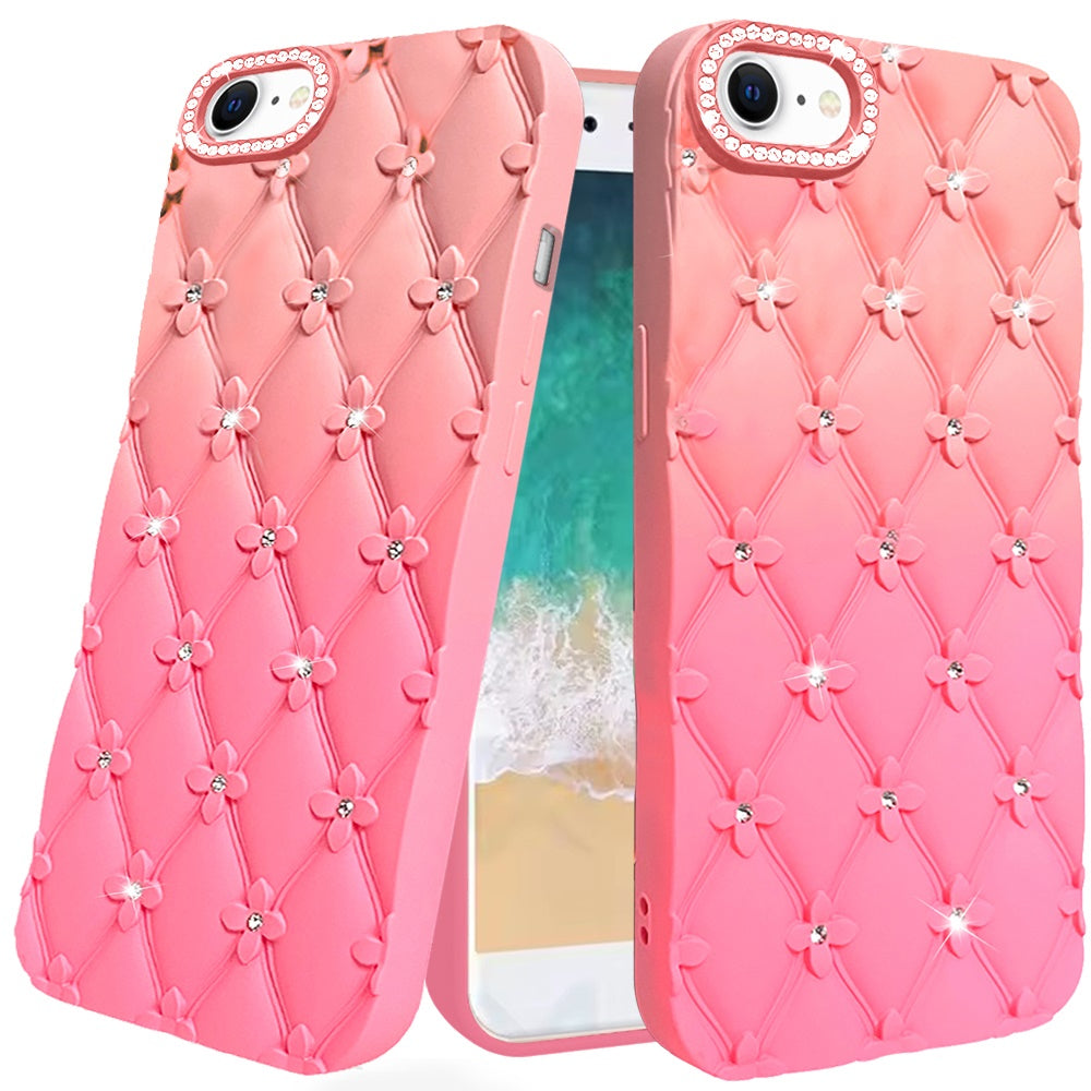 For iPhone 16e Case Bling Diamond Pattern Padded Phone Cover + Tempered Glass