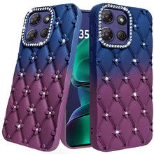 For Moto G Stylus 2025 Case Bling Diamond Pattern Padded Cover + Tempered Glass