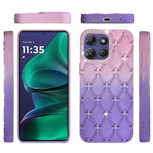 For Moto G Stylus 2025 Case Bling Diamond Pattern Padded Cover + Tempered Glass