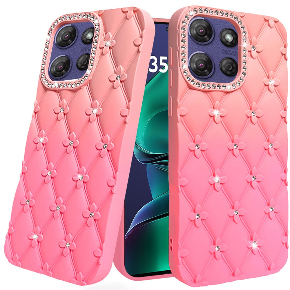 For Moto G Stylus 2025 Case Bling Diamond Pattern Padded Cover + Tempered Glass