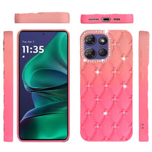 For Moto G Stylus 2025 Case Bling Diamond Pattern Padded Cover + Tempered Glass