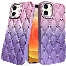 For iPhone 12/12 Pro Case Bling Diamond Pattern Padded Cover + Tempered Glass