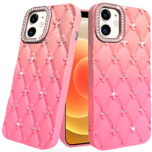 For iPhone 12/12 Pro Case Bling Diamond Pattern Padded Cover + Tempered Glass