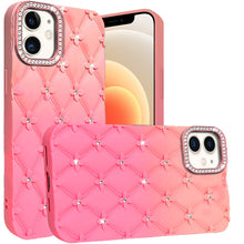 For iPhone 12/12 Pro Case Bling Diamond Pattern Padded Cover + Tempered Glass