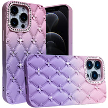 For iPhone 12 Pro Max Case Bling Diamond Pattern Padded Cover + Tempered Glass
