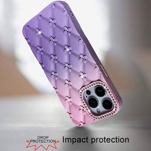 For iPhone 12 Pro Max Case Bling Diamond Pattern Padded Cover + Tempered Glass