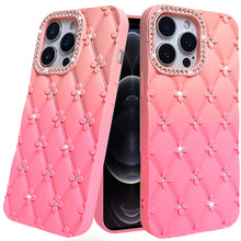 For iPhone 12 Pro Max Case Bling Diamond Pattern Padded Cover + Tempered Glass