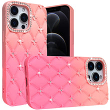 For iPhone 12 Pro Max Case Bling Diamond Pattern Padded Cover + Tempered Glass