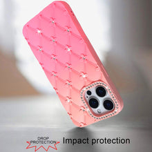 For iPhone 12 Pro Max Case Bling Diamond Pattern Padded Cover + Tempered Glass