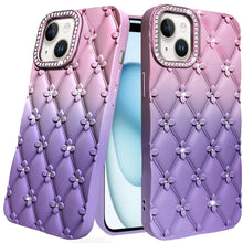 For iPhone 15 Case Bling Diamond Quilted Pattern Phone Cover + 2 Tempered Glass