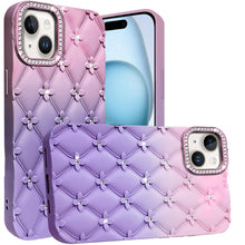 For iPhone 15 Case Bling Diamond Quilted Pattern Phone Cover + 2 Tempered Glass
