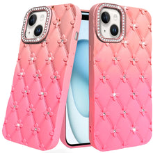 For iPhone 15 Case Bling Diamond Quilted Pattern Phone Cover + 2 Tempered Glass