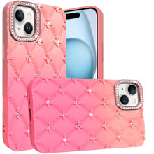 For iPhone 15 Case Bling Diamond Quilted Pattern Phone Cover + 2 Tempered Glass