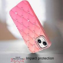 For iPhone 15 Case Bling Diamond Quilted Pattern Phone Cover + 2 Tempered Glass