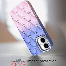 For iPhone 16 6.1inch Case Bling Diamond Pattern Padded Cover + Tempered Glass