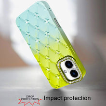 For iPhone 16 6.1inch Case Bling Diamond Pattern Padded Cover + Tempered Glass